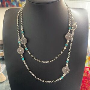 Michael Dawkins Starry Night and turquoise beaded 36” necklace